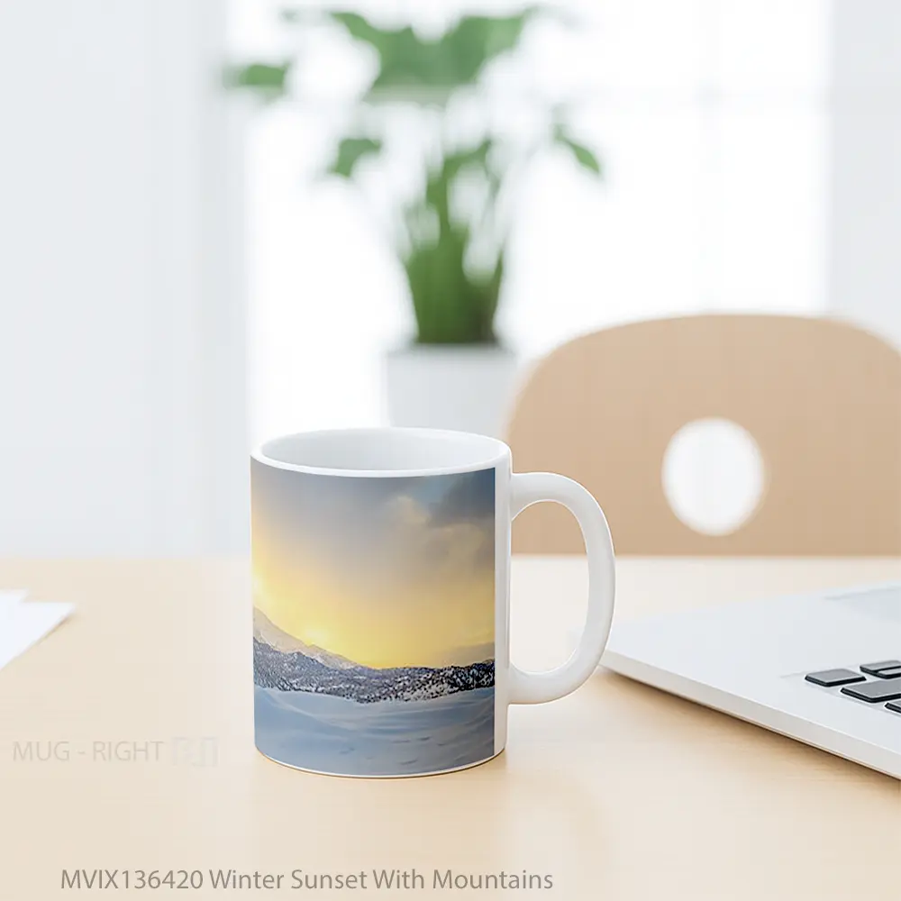 Mug Winter Sunset With Mountains Gelas Pemandangan Alam - All-side / Desain
