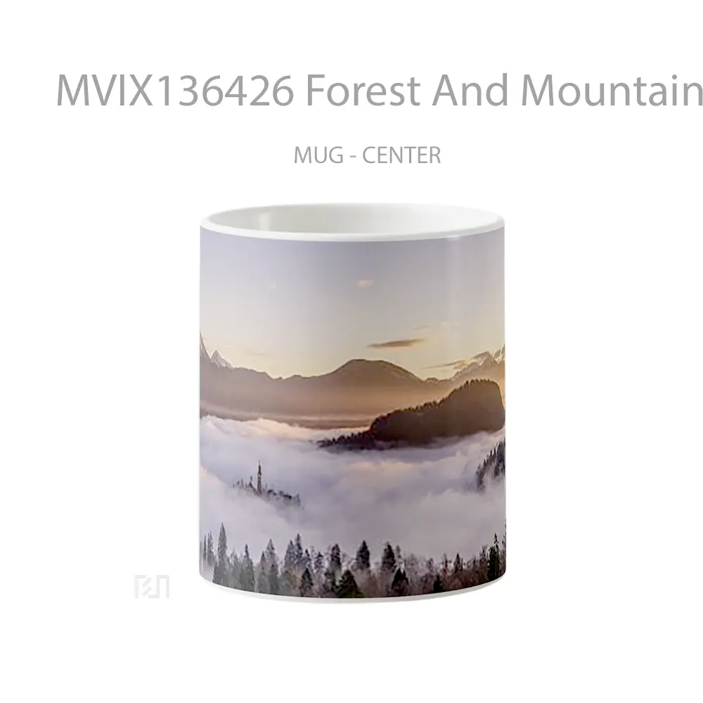 Mug Forest And Mountains Within Fog Gelas Pemandangan Alam