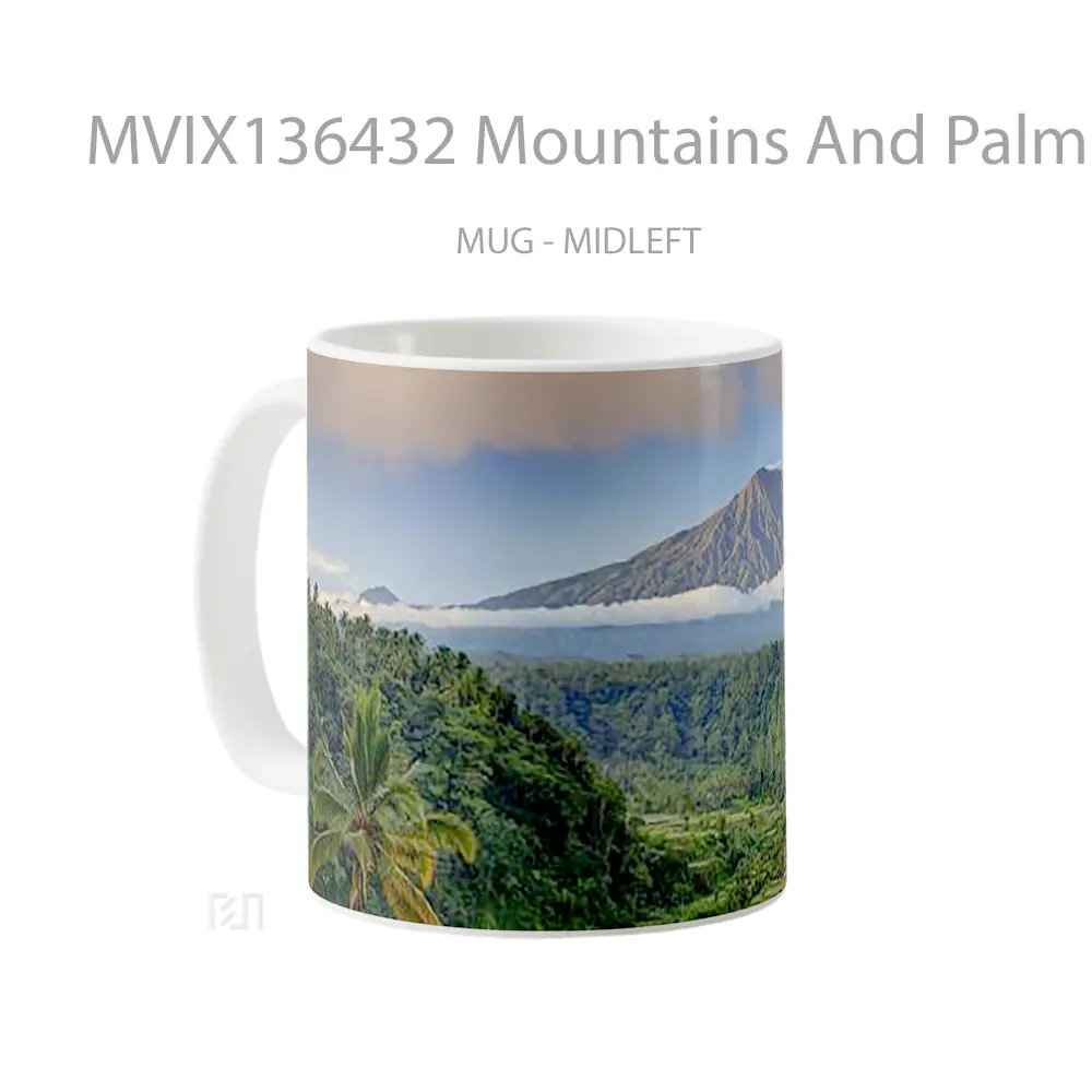 Mug Mountains And Palm Trees In Bali Gelas Pemandangan Alam - All-side / Desain