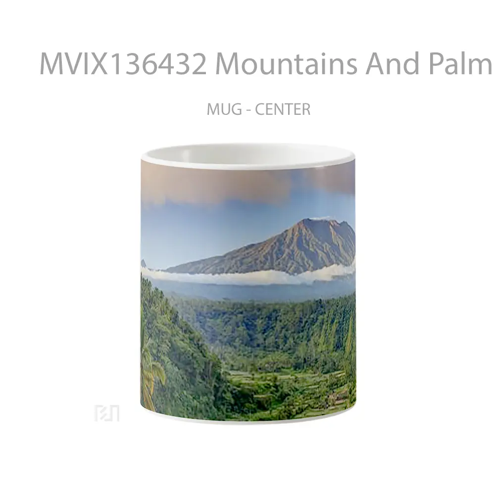 Mug Mountains And Palm Trees In Bali Gelas Pemandangan Alam