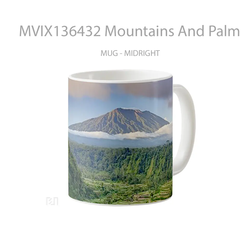 Mug Mountains And Palm Trees In Bali Gelas Pemandangan Alam - All-side / Desain
