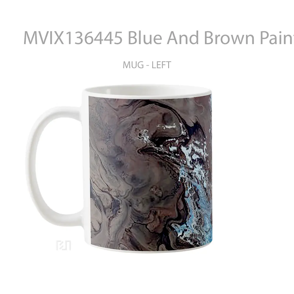 Mug Blue And Brown Paint Gelas Keramik Unik - All-side / Desain
