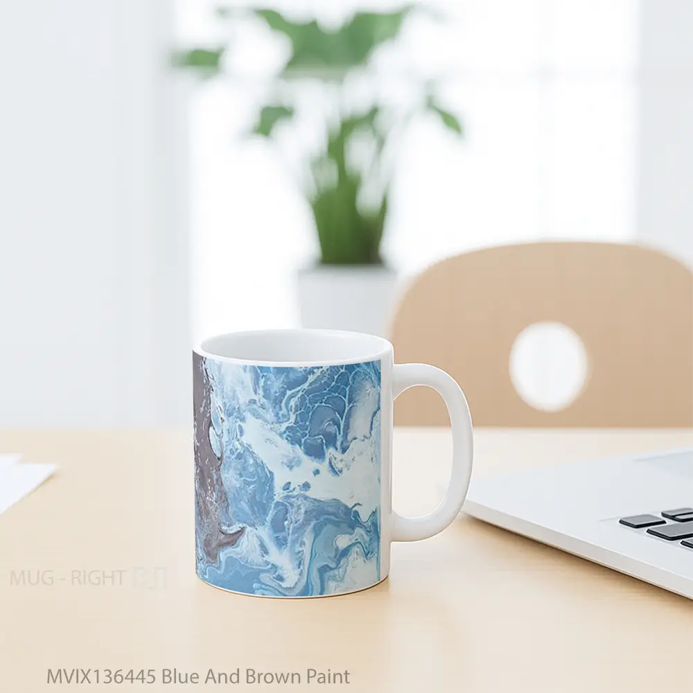 Mug Blue And Brown Paint Gelas Keramik Unik - All-side / Desain