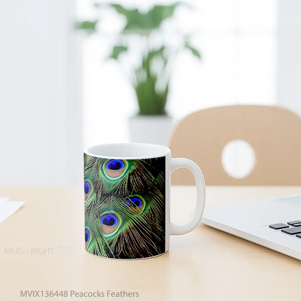 Mug Peacocks Feathers Gelas Keramik Unik - All-side / Desain
