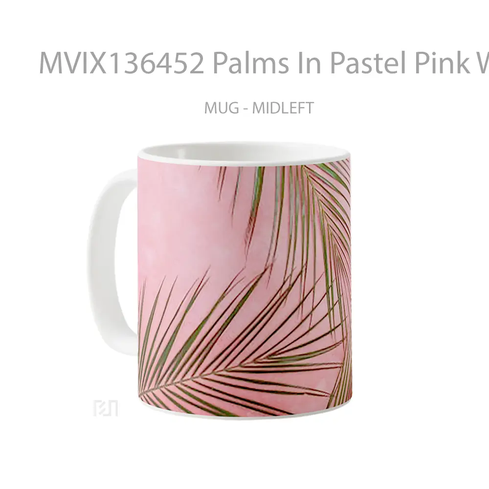 Mug Palms In Pastel Pink Wall Gelas Keramik Unik - All-side / Desain