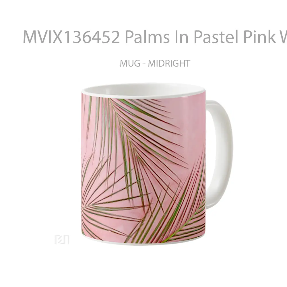 Mug Palms In Pastel Pink Wall Gelas Keramik Unik - All-side / Desain