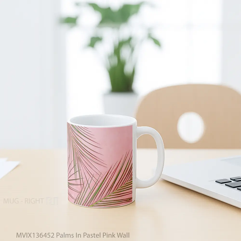 Mug Palms In Pastel Pink Wall Gelas Keramik Unik - All-side / Desain