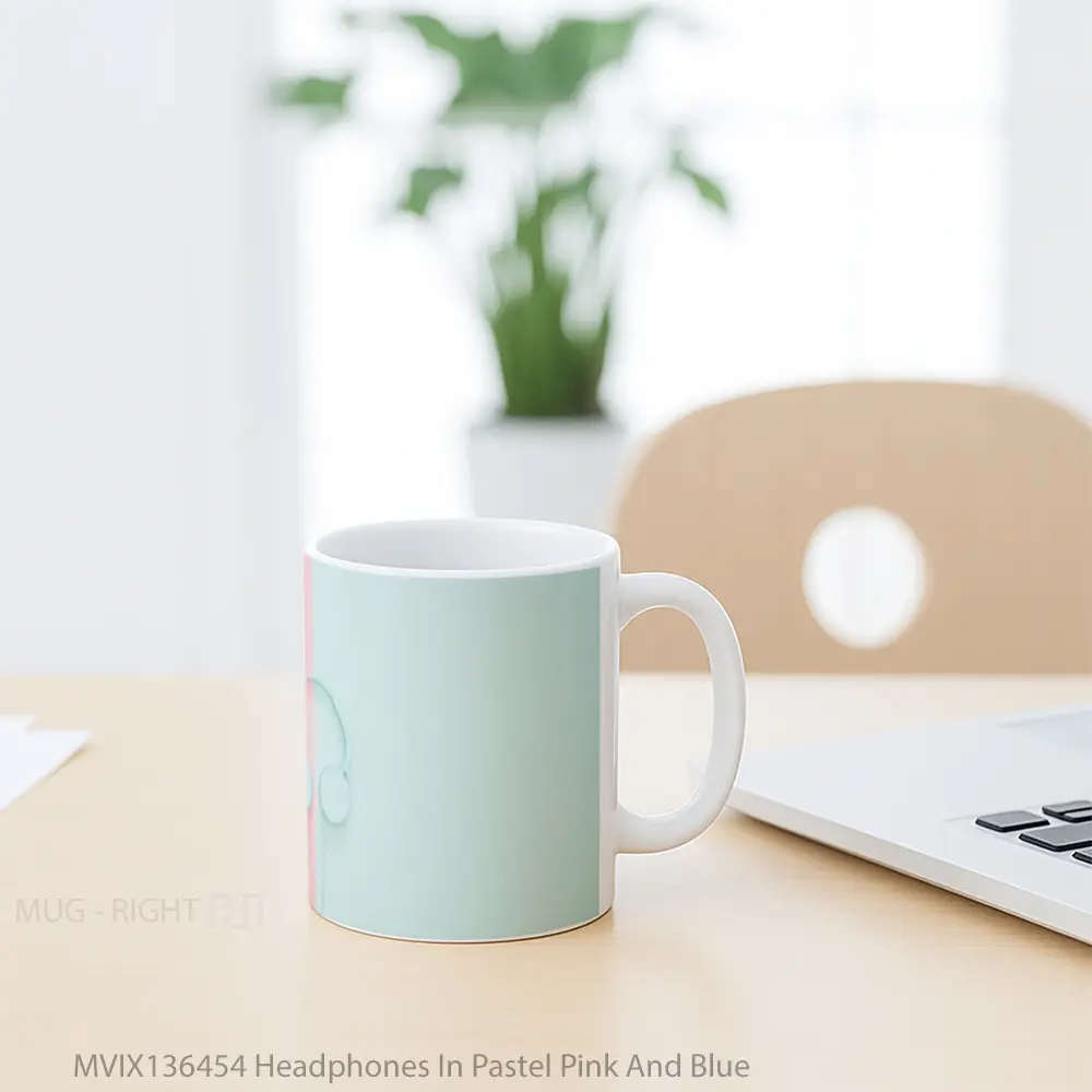 Mug Headphones In Pastel Pink And Blue Gelas Keramik Unik - All-side / Desain