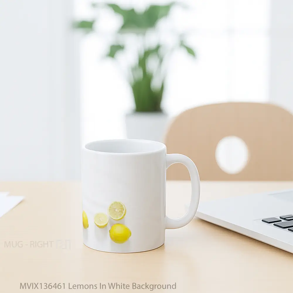 Mug Lemons In White Background Gelas Keramik Unik - All-side / Desain