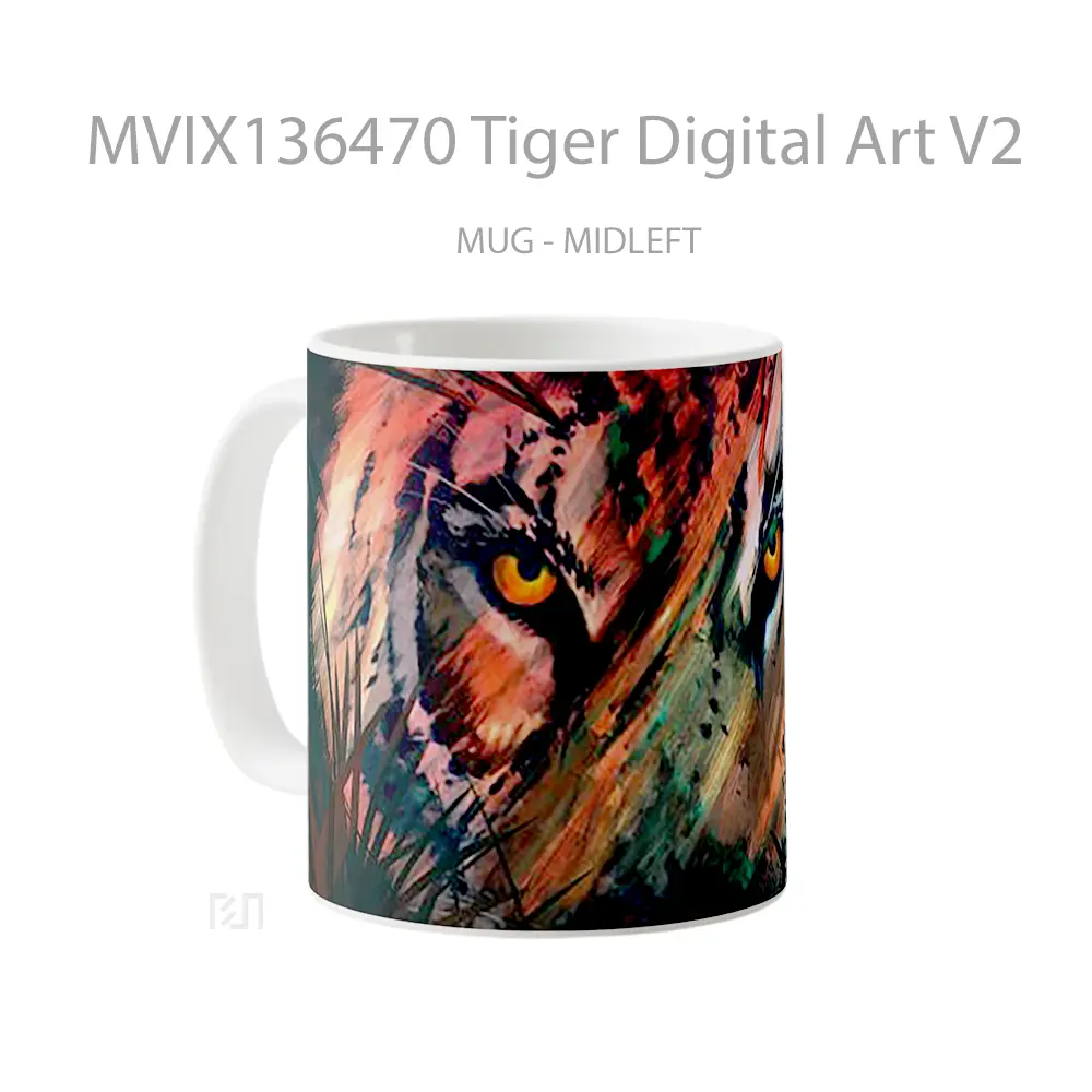 Mug Tiger Digital Art V2 Gelas Hewan Lucu - All-side / Desain