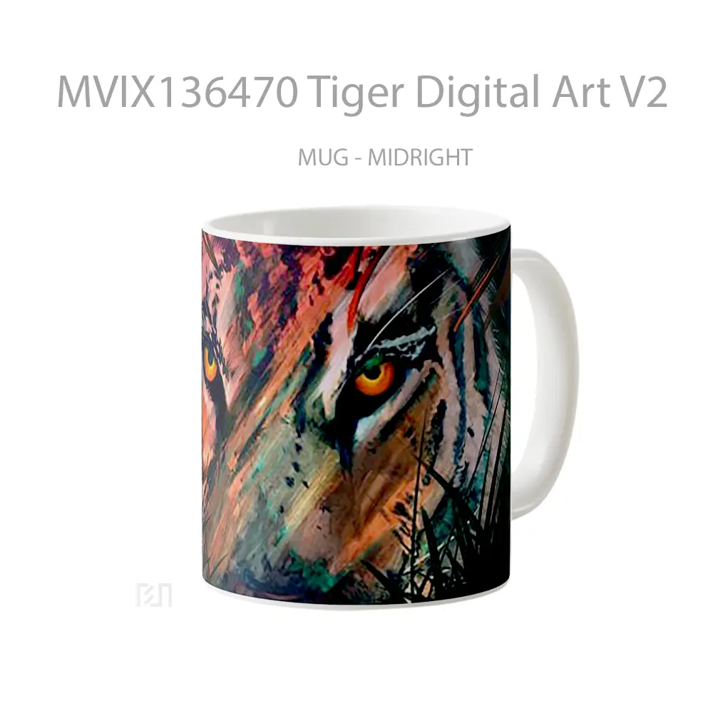 Mug Tiger Digital Art V2 Gelas Hewan Lucu - All-side / Desain