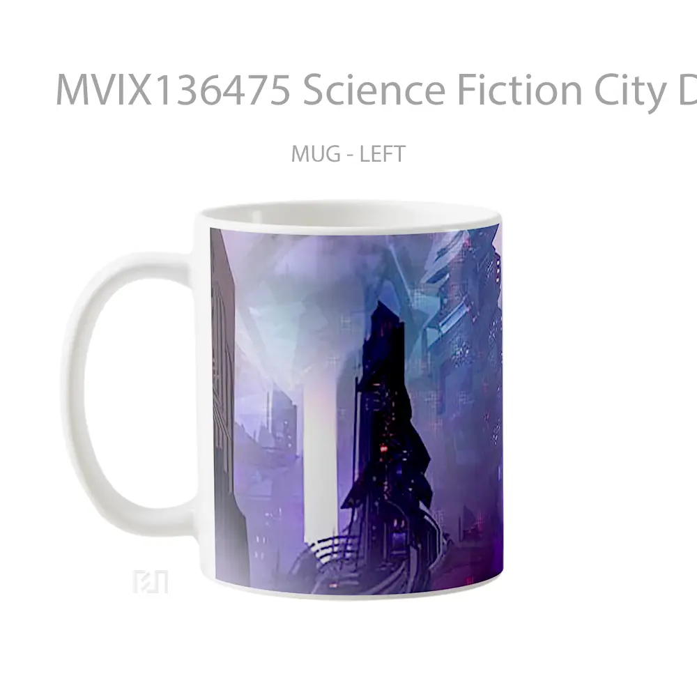 Mug Science Fiction City Digital Art Gelas Seni Modern - All-side / Desain