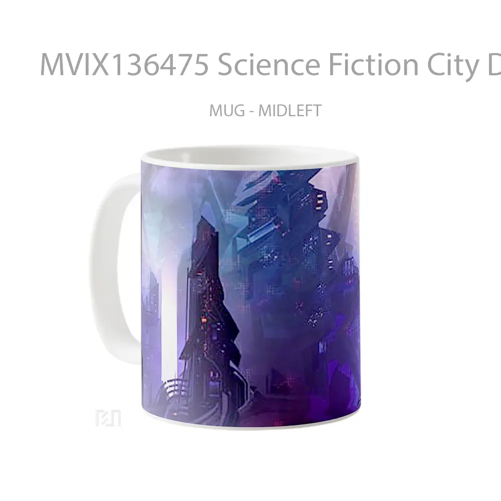 Mug Science Fiction City Digital Art Gelas Seni Modern - All-side / Desain