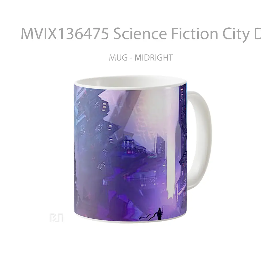 Mug Science Fiction City Digital Art Gelas Seni Modern - All-side / Desain