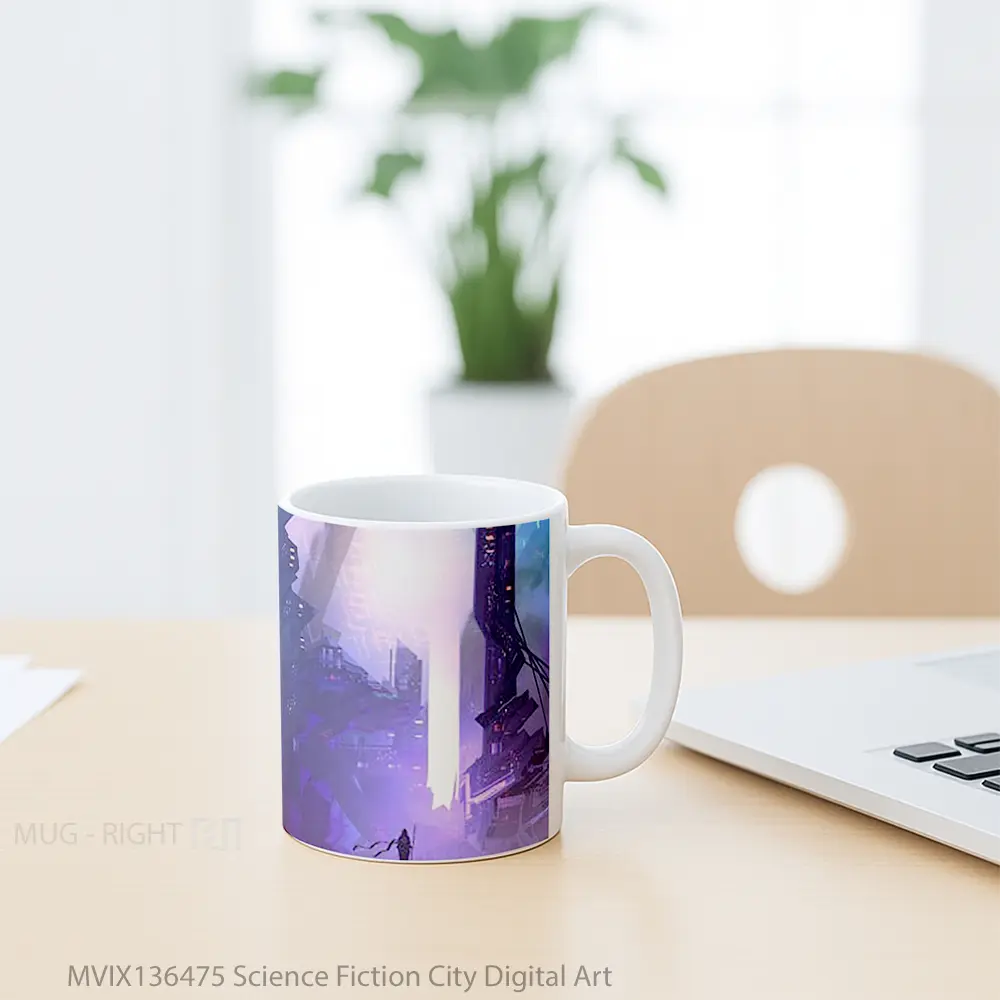 Mug Science Fiction City Digital Art Gelas Seni Modern - All-side / Desain