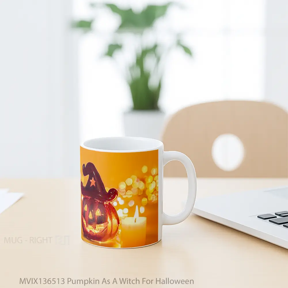 Mug Pumpkin As A Witch For Halloween Gelas Fantasi - All-side / Desain