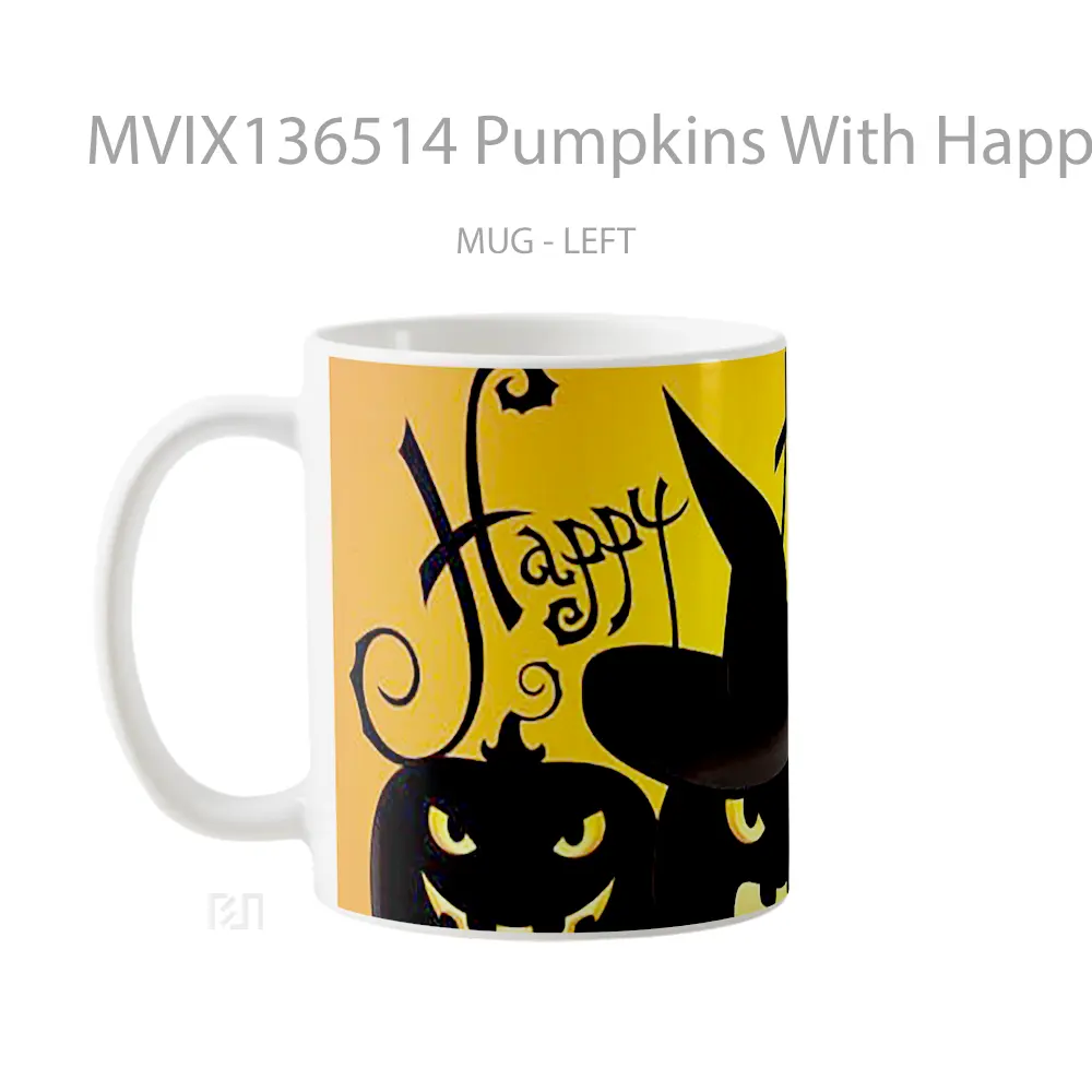 Mug Pumpkins With Happy Halloween Gelas Keramik Unik - All-side / Desain
