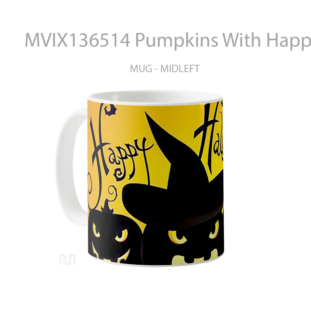 Mug Pumpkins With Happy Halloween Gelas Keramik Unik - All-side / Desain