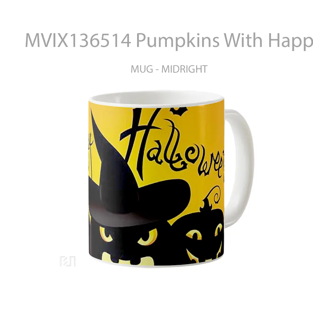 Mug Pumpkins With Happy Halloween Gelas Keramik Unik - All-side / Desain