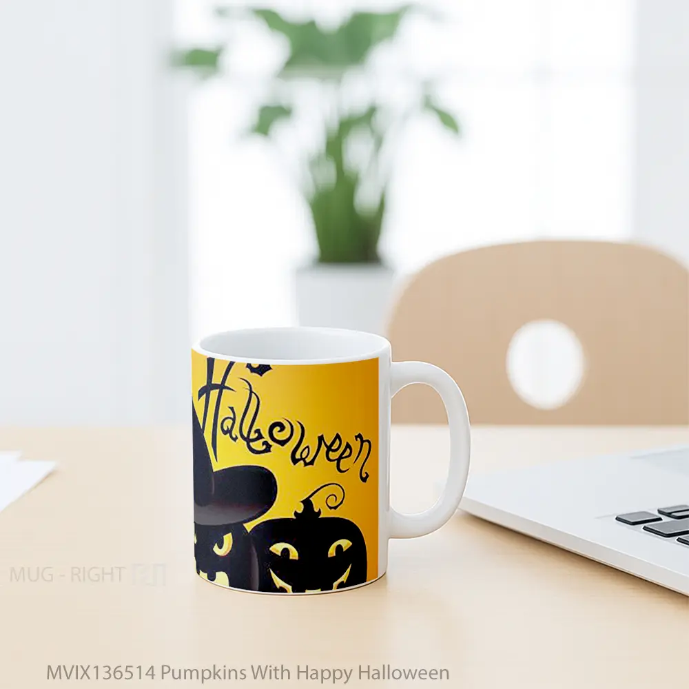 Mug Pumpkins With Happy Halloween Gelas Keramik Unik - All-side / Desain