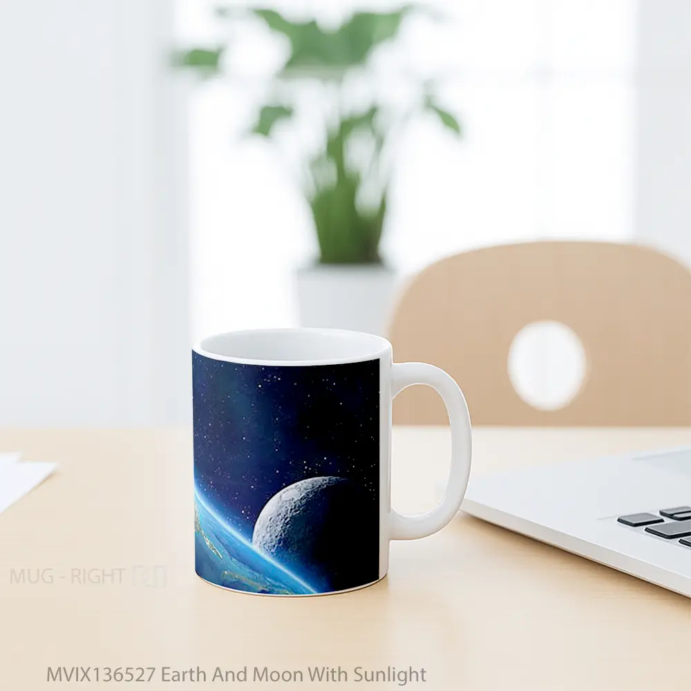 Mug Earth And Moon With Sunlight Gelas Astronomi - All-side / Desain