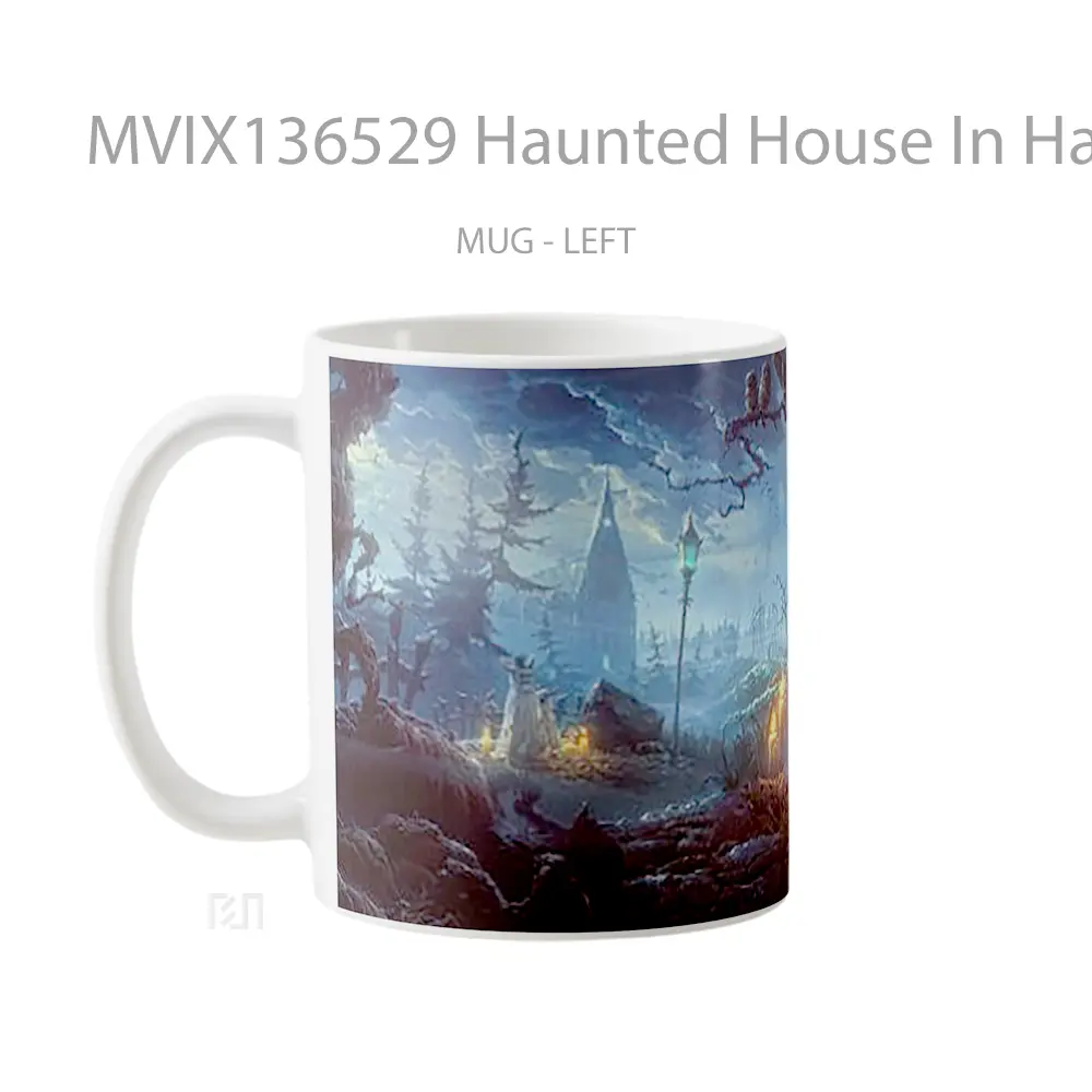 Mug Haunted House In Halloween Gelas Keramik Unik - All-side / Desain