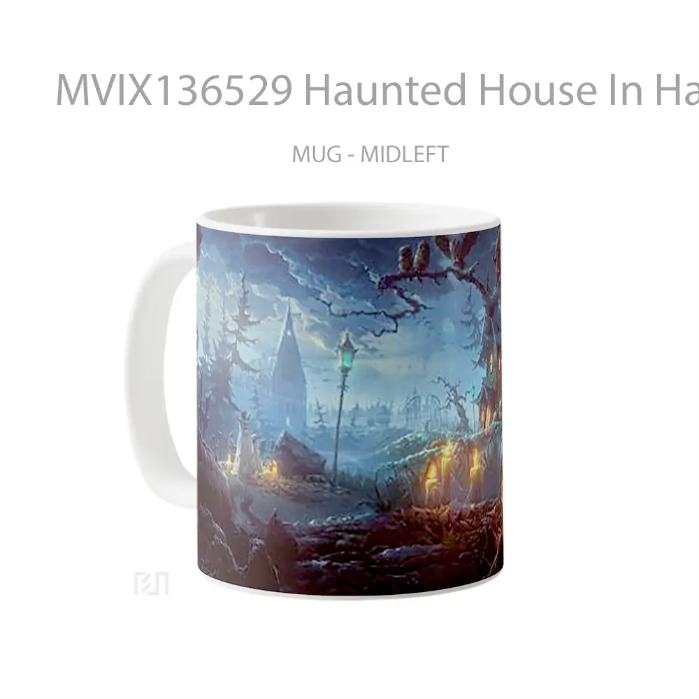 Mug Haunted House In Halloween Gelas Keramik Unik - All-side / Desain