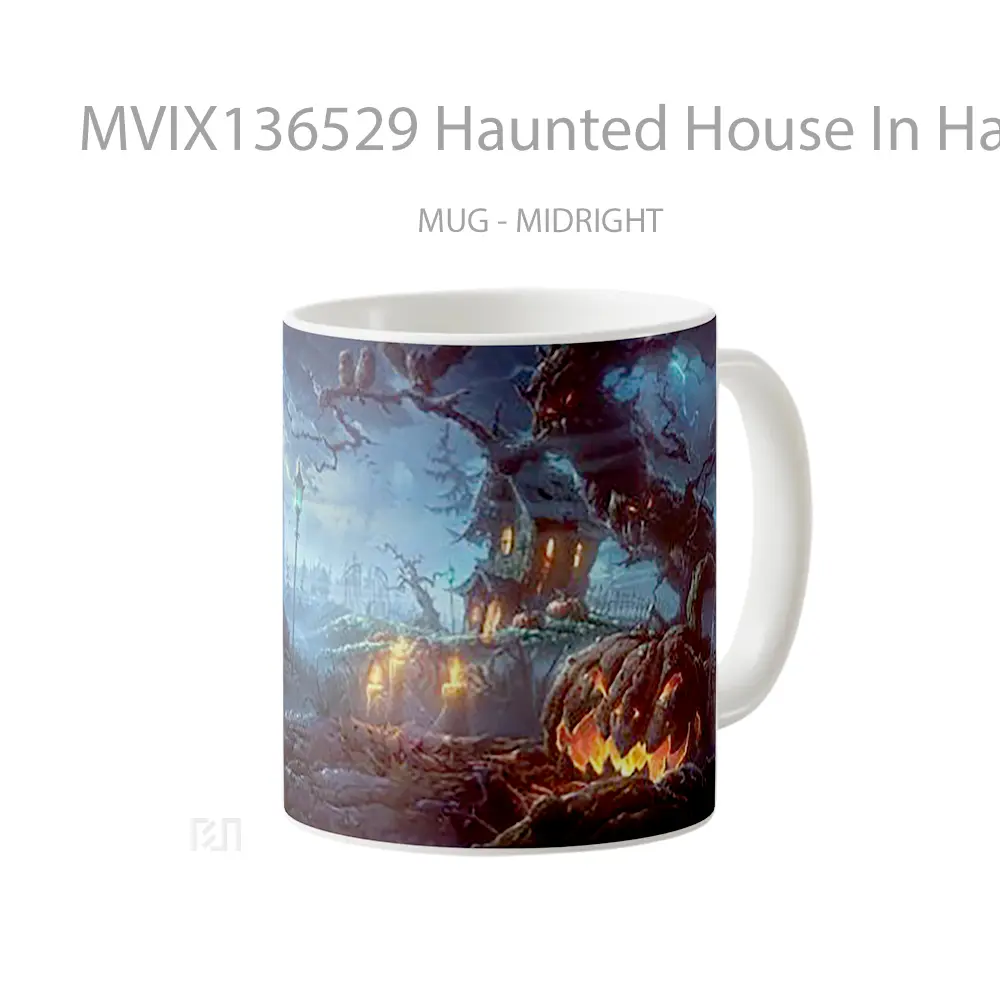 Mug Haunted House In Halloween Gelas Keramik Unik - All-side / Desain