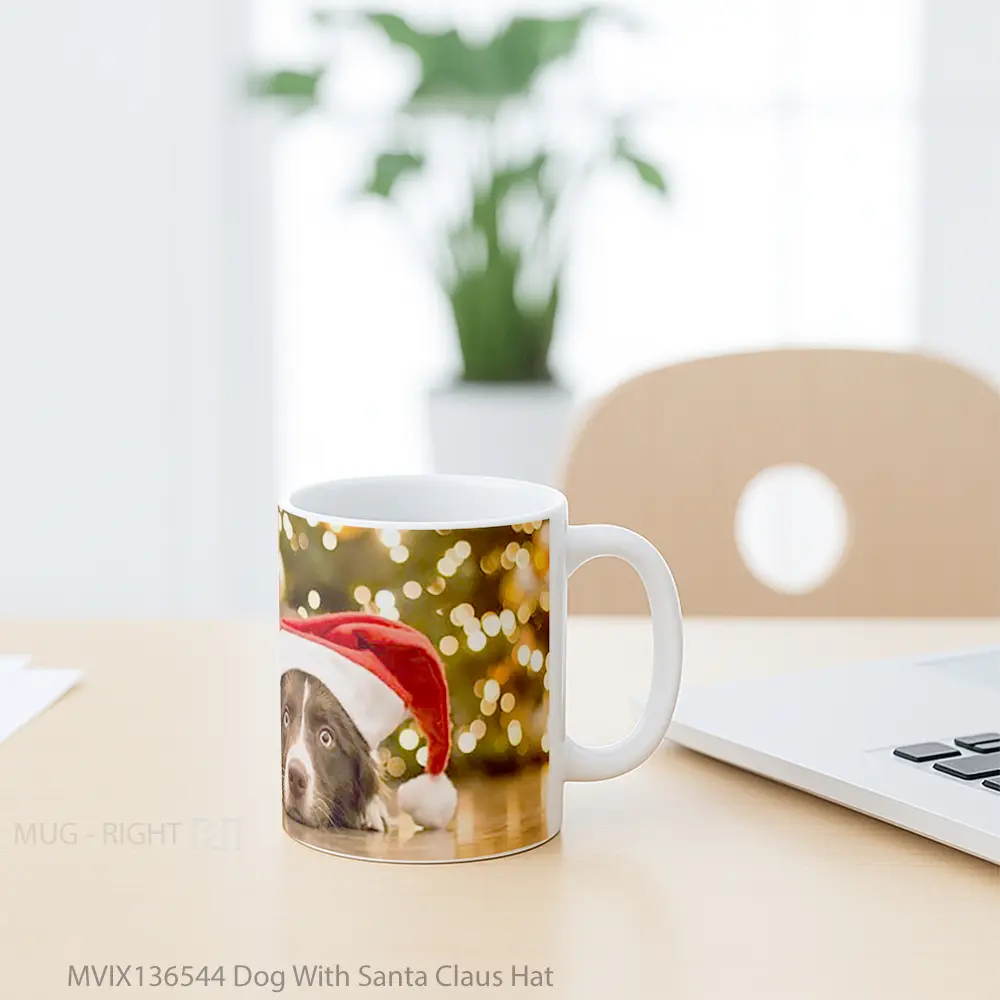 Mug Dog With Santa Claus Hat Gelas Hewan Lucu - All-side / Desain