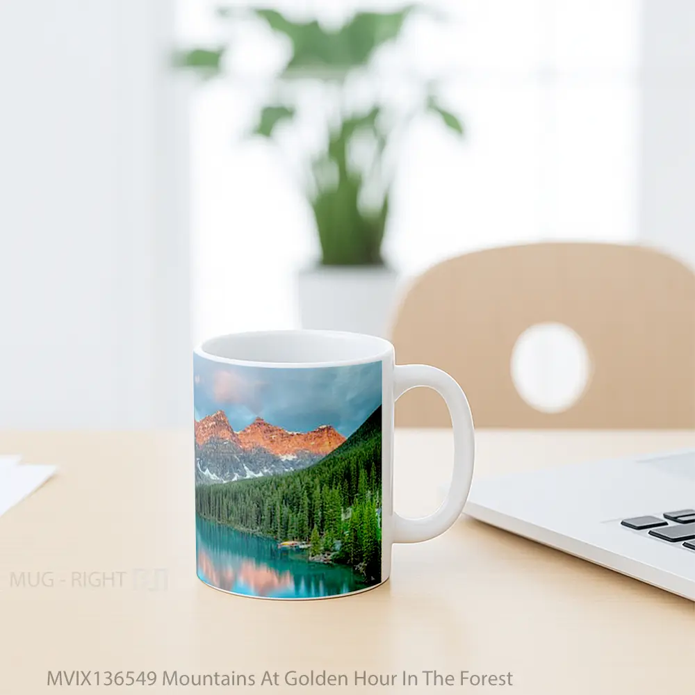 Mug Mountains At Golden Hour In The Forest Gelas Pemandangan Alam - All-side / Desain