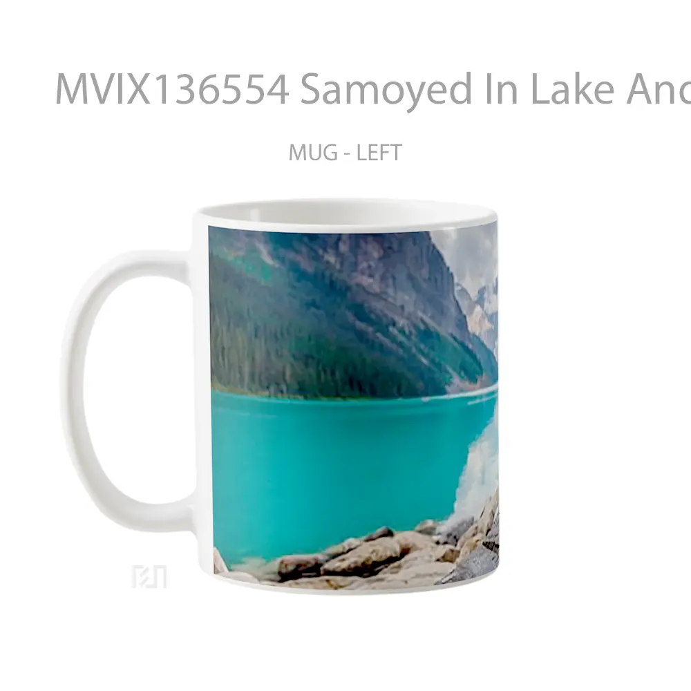 Mug Samoyed In Lake And Mountains Gelas Pemandangan Alam - All-side / Desain