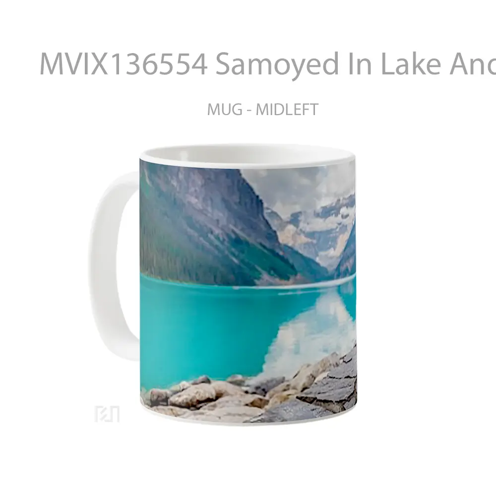 Mug Samoyed In Lake And Mountains Gelas Pemandangan Alam - All-side / Desain