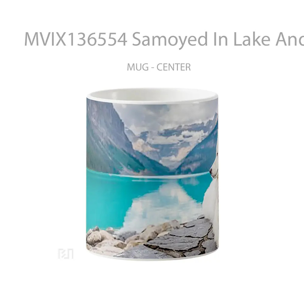 Mug Samoyed In Lake And Mountains Gelas Pemandangan Alam