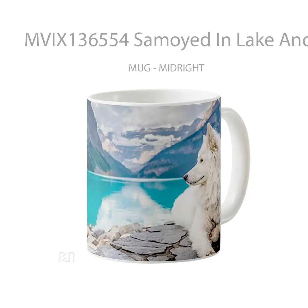 Mug Samoyed In Lake And Mountains Gelas Pemandangan Alam - All-side / Desain