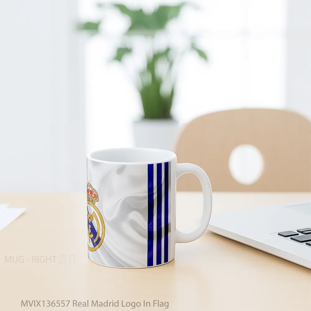 Mug Real Madrid Logo In Flag Gelas Keramik Unik - All-side / Desain