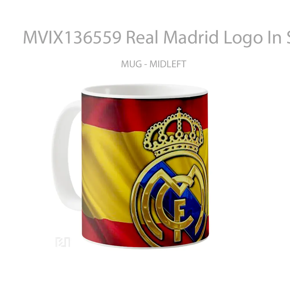 Mug Real Madrid Logo In Spain Flag Gelas Keramik Unik - All-side / Desain