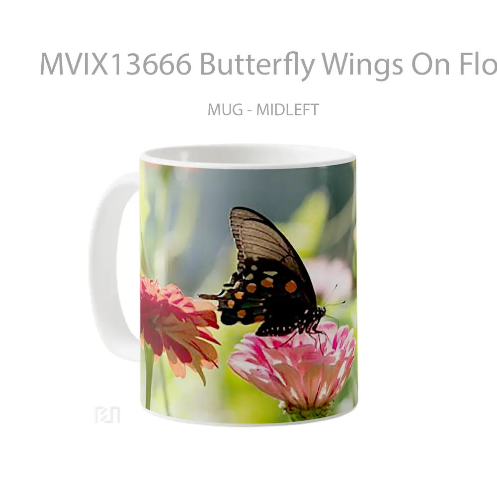 Mug Butterfly Wings On Flower Gelas Hewan Lucu - All-side / Desain