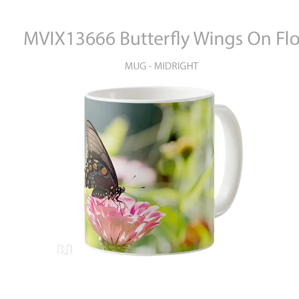 Mug Butterfly Wings On Flower Gelas Hewan Lucu - All-side / Desain