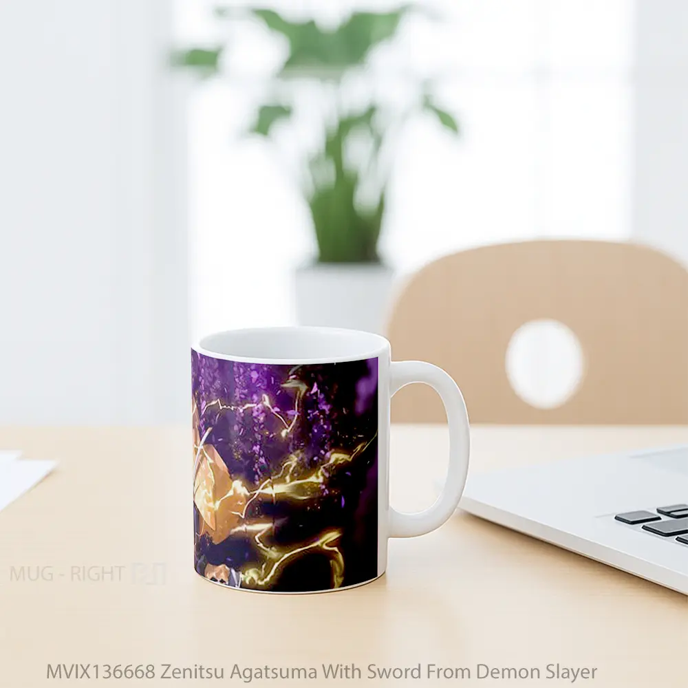 Mug Zenitsu Agatsuma With Sword From Demon Slayer Cangkir Anime - All-side / Desain