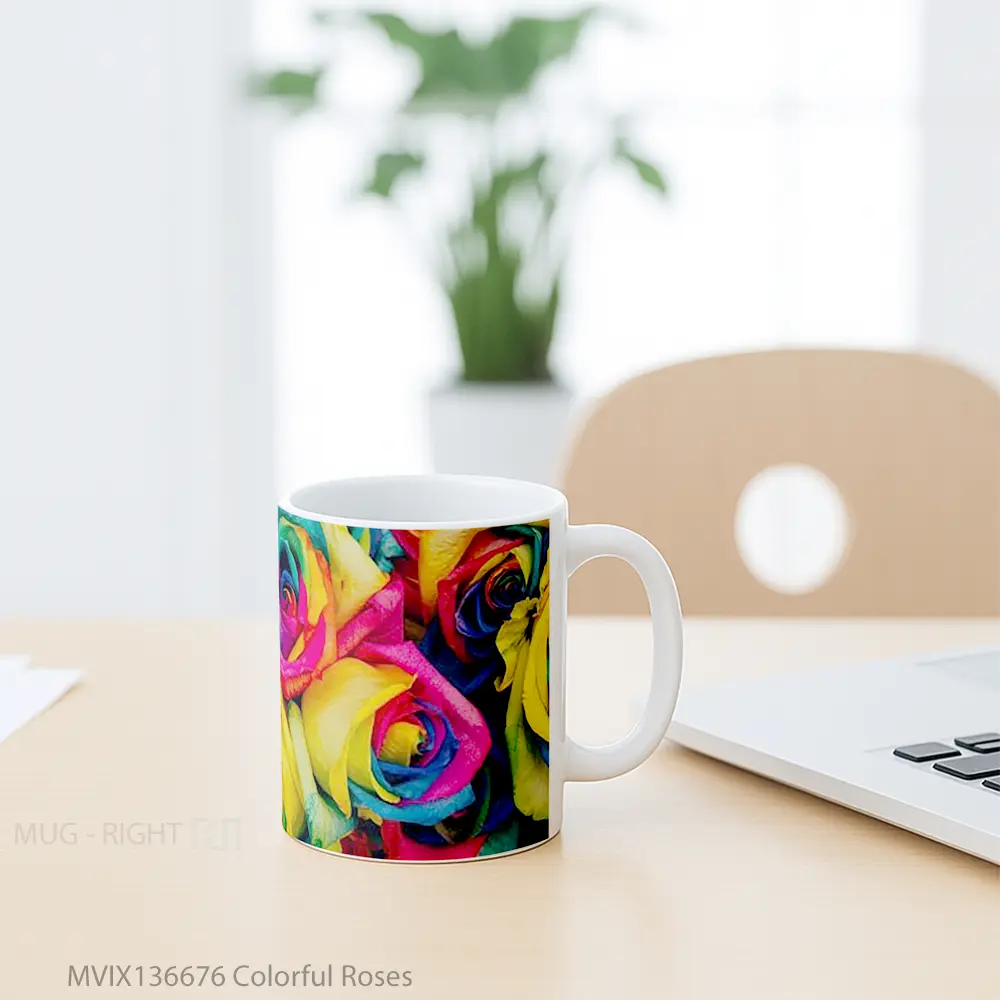Mug Colorful Roses Gelas Keramik Unik - All-side / Desain