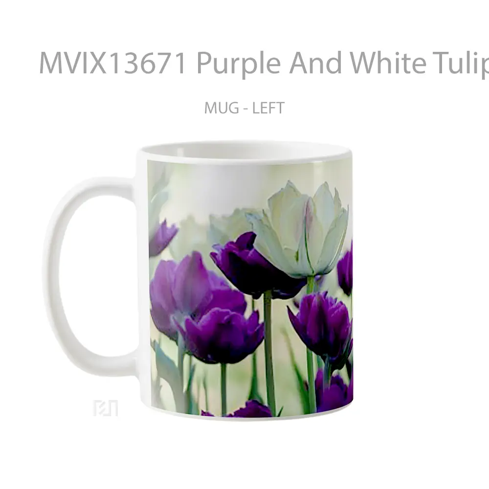 Mug Purple And White Tulips Gelas Keramik Unik - All-side / Desain