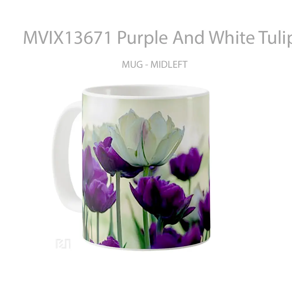 Mug Purple And White Tulips Gelas Keramik Unik - All-side / Desain