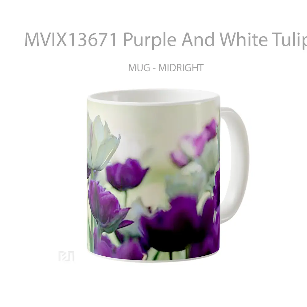 Mug Purple And White Tulips Gelas Keramik Unik - All-side / Desain