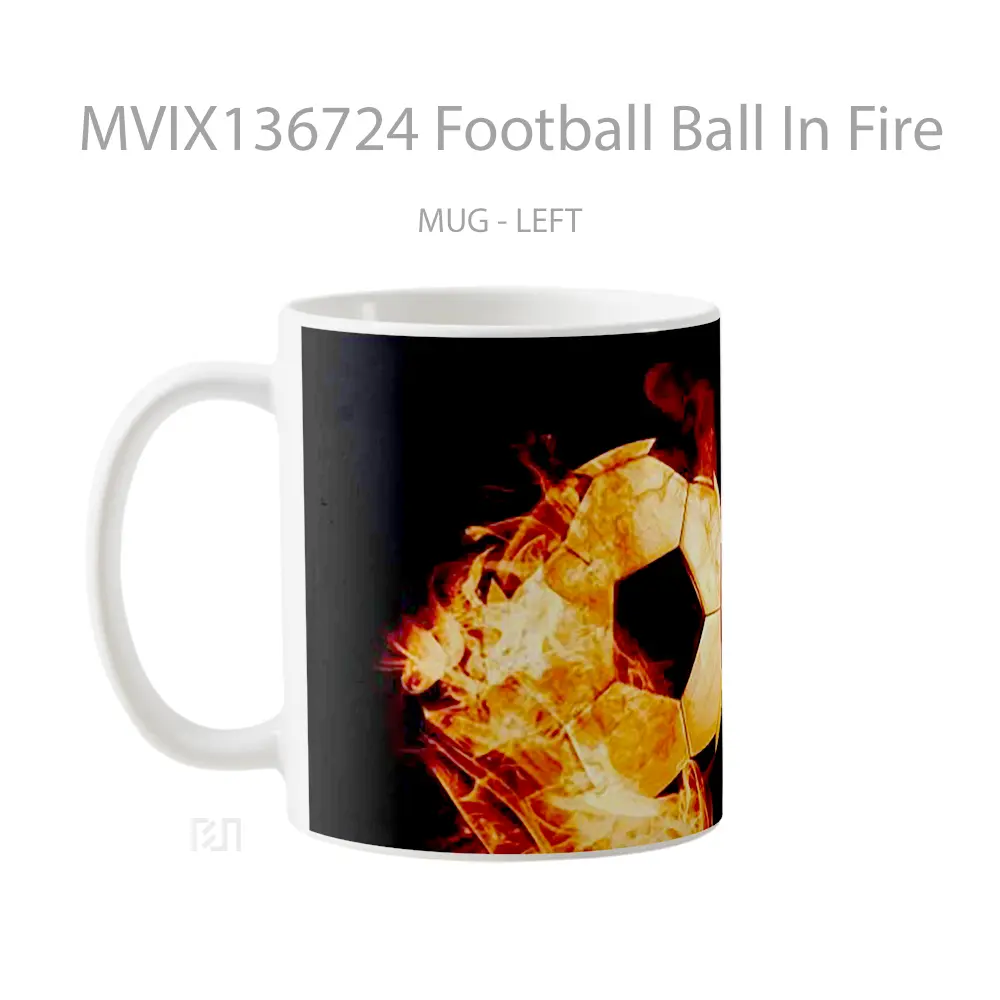 Mug Football Ball In Fire Gelas Keramik Unik - All-side / Desain