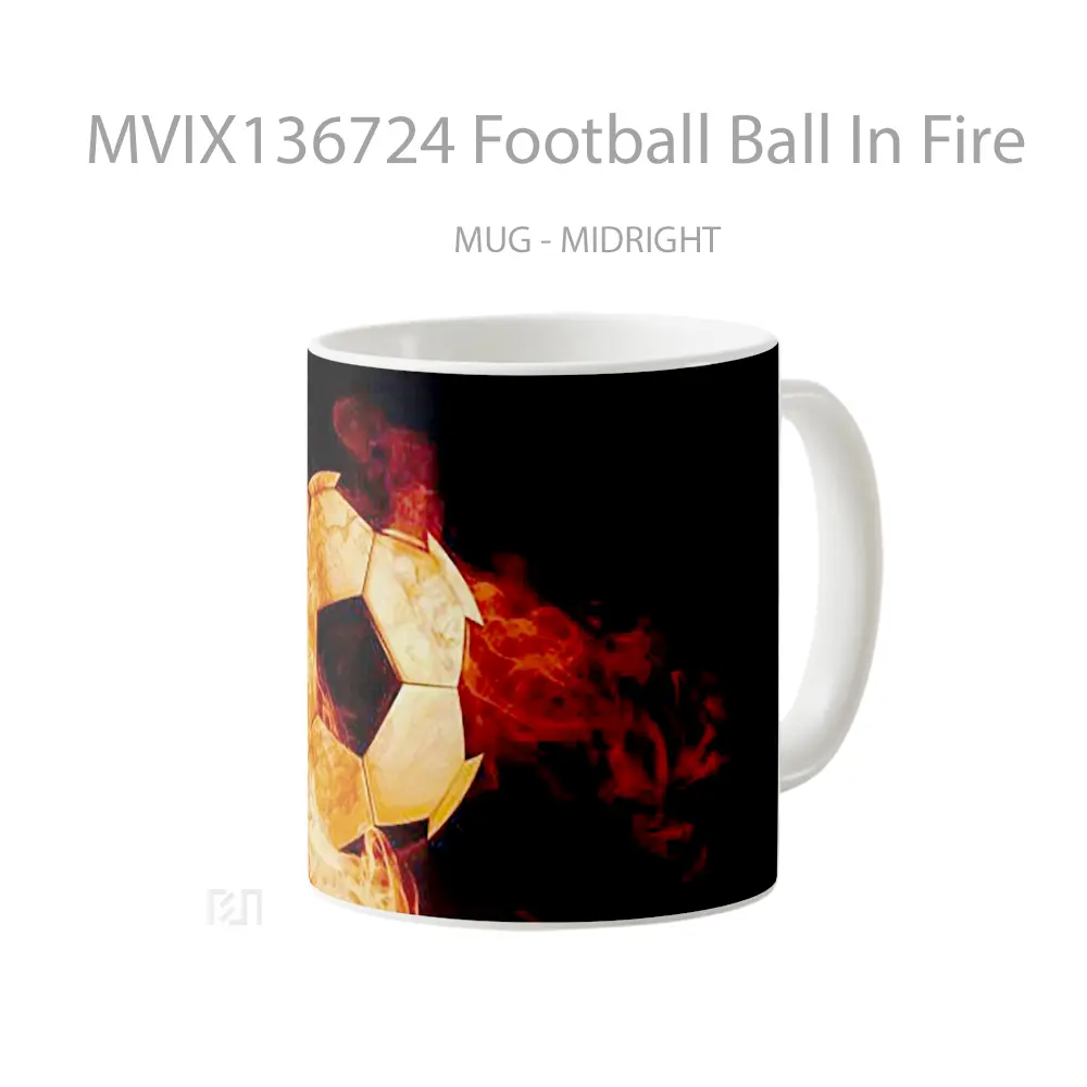 Mug Football Ball In Fire Gelas Keramik Unik - All-side / Desain