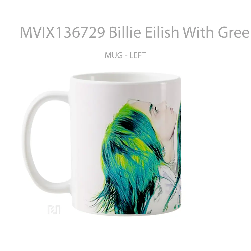 Mug Billie Eilish With Green Hair Gelas Selebriti - All-side / Desain