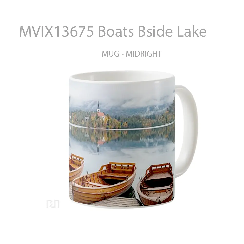Mug Boats Bside Lake Gelas Pemandangan Alam - All-side / Desain
