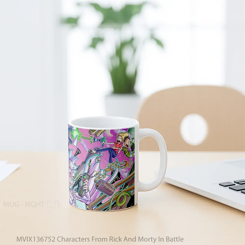 Mug Characters From Rick And Morty In Battle Gelas Kartun - All-side / Desain