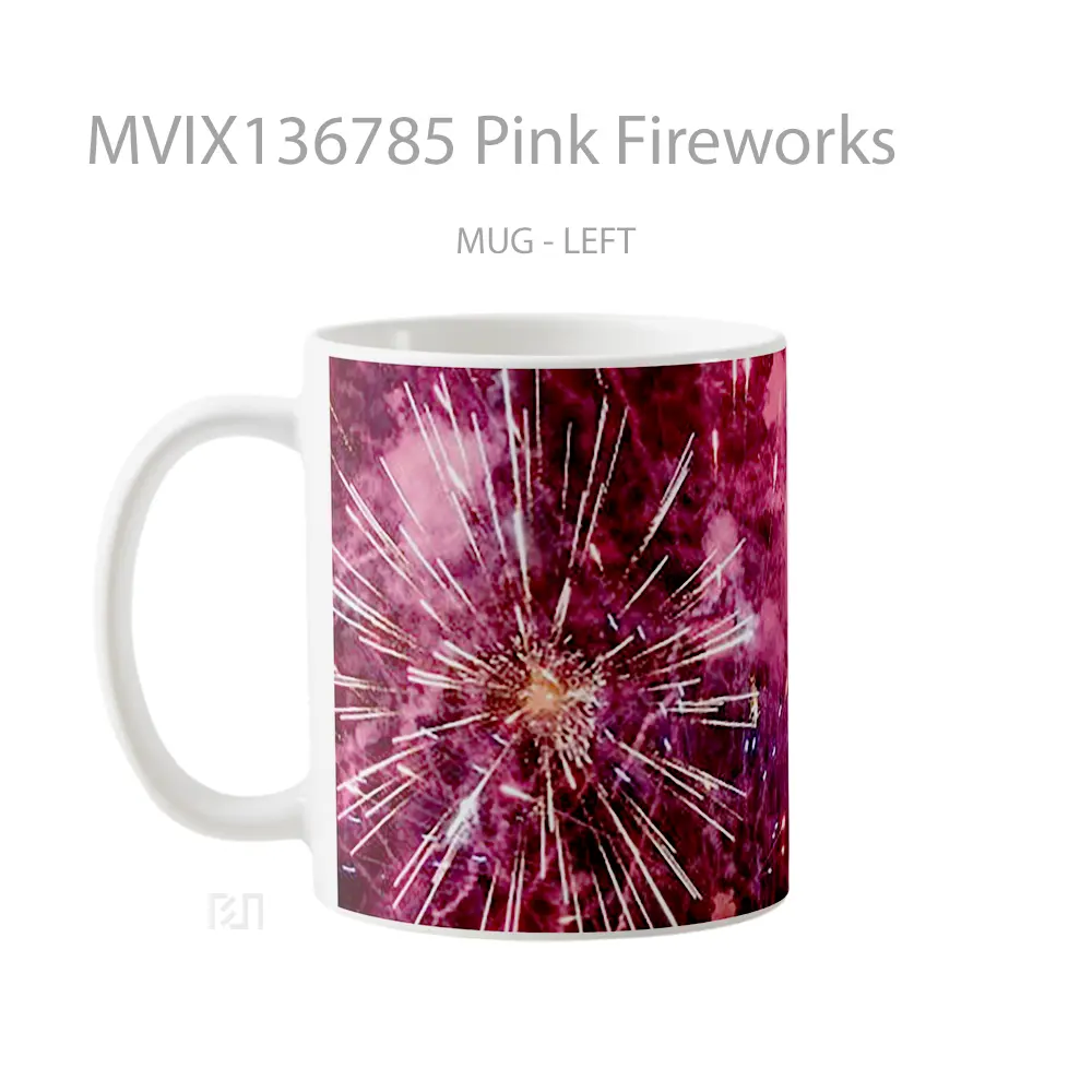 Mug Pink Fireworks Gelas Keramik Unik - All-side / Desain