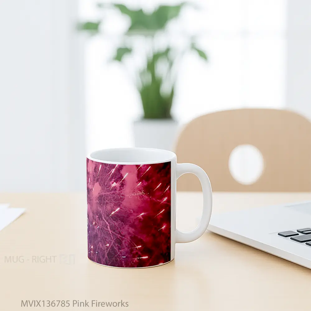 Mug Pink Fireworks Gelas Keramik Unik - All-side / Desain